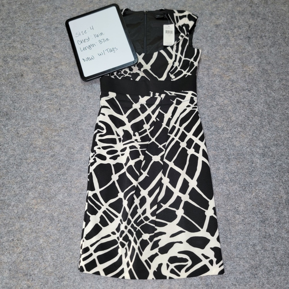 Max and Cleo Black White Abstract Print Sleeveless Sheath Dress - Size 4 - NWT